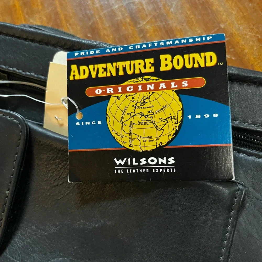 NWT Men's Black Leather Travel Messenger Wallet Bag by Wilson Adventure Bound